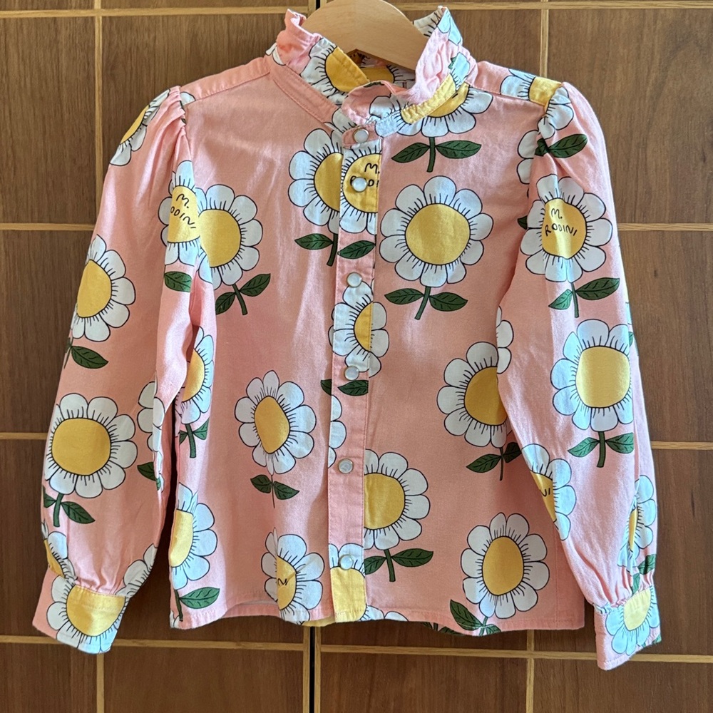 Mini Rodini Pink and Yellow Floral Shirt